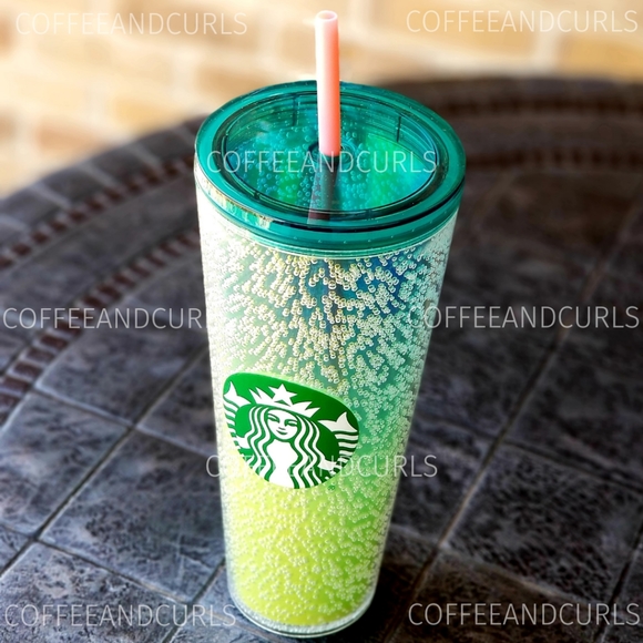 💚Starbucks Green Yellow Ombre Bubbler Cold Cup 24oz Venti NWT - Picture 7 of 12